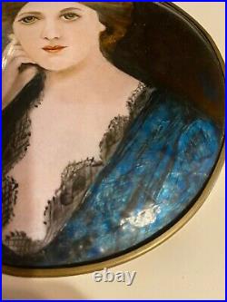 LARGE Limoges Type Enamel Portrait Plaque On Copper Empress Bronze Ormolu Frame