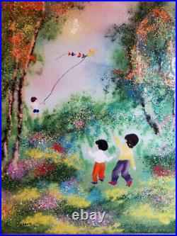 LARGE Vintage Louis CARDIN Enamel on Copper Painting Children Kite 16 x 20 Image