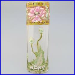LEGRAS MONTJOYE Art Nouveau Antique French Glass Flower Vase Hand Painted Enamel