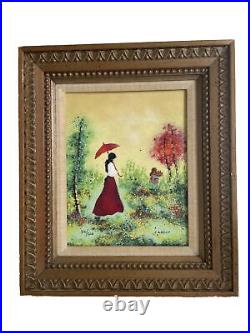 LOUIS CARDIN Enamel On Copper Woman with a Red Umbrella Signed Limited Edition