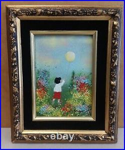 LOUIS CARDIN Enamel on copper painting GIRL WITH BALLOON Original art France