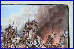 Large 19th C. 1805 Battle Of Trafalgar, English Enameled Box