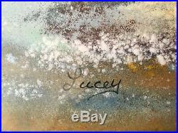 Large Enamel on Copper Painting by Jean Lucey Children at beach BEAUTIFUL