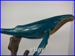 Large Metal Brass Painted Enamel Whale Sculpture 14 3/4 Tall