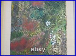 Large Vintage Enamel On Copper Painting Metal Art Abstract Floral Retro Modern