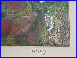 Large Vintage Enamel On Copper Painting Metal Art Abstract Floral Retro Modern