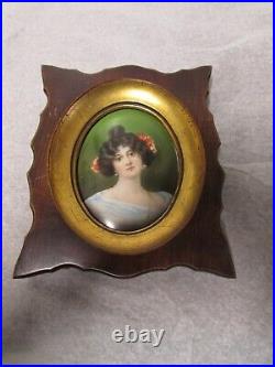 Large miniature painting of lady on porcelain