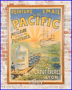Le Pacific Enamel Paint Original Antique French poster c1900s