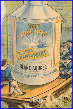 Le Pacific Enamel Paint Original Antique French poster c1900s