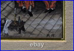 Limoge Hand Painted Enamel on Copper Basketball scene Artist Signed c. 1900
