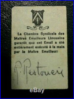 Limoge Original Hand Painted Enamel La Tricoteuse Provenance Labels Attached