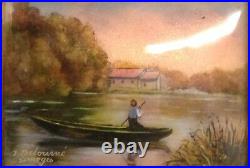 Limoges Enamel Painting Of A Man In A Canoe
