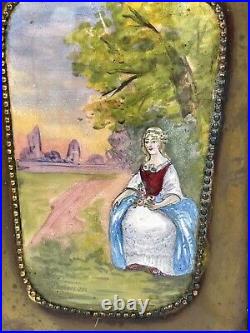 Limoges French Antique Enamel Painting Signed And Framed