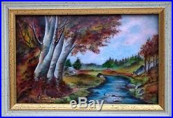 Limoges French Enamel Painting Copper Landscape River Liliane Morean