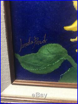 Linda Pond Enamel on Copper Framed SunFlowers Yellow Blue & Green 13 X 21