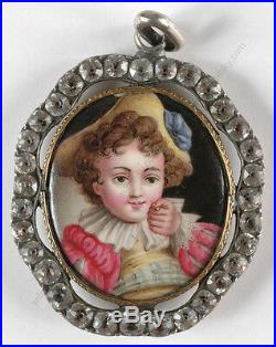 Little boy holding a coin, Continental enamel miniature, late 18th century