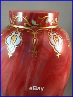 Loetz Carneol art glass Bohemian Czech lamp Antique tall hand painted enamel