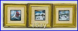 Lot Of (3)! Vintage JOHN SHAW Enamel on Copper Miniature Folk Art Painting
