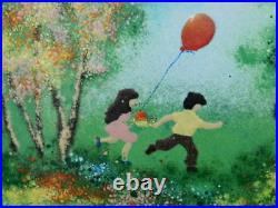 Louis Cardin Enamel On Copper Painting Framed Signed Cardin'78 Boy Girl Balloon