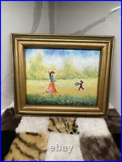 Louis Cardin Enamel On Copper Vintage Painting Signed Only Cardin