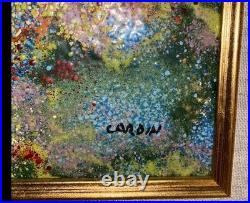 Louis Cardin Sign & Numbered Enamel On Copper Lady And Child Flowers 15.5 X 13.5