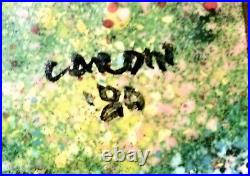Louis Cardin Signed Art Enamel on Copper Painting Chasing the Butterfly