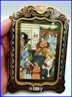 Lovely Antique Middle Eastern Islamic Turkish Miniature Painting In Enamel Frame