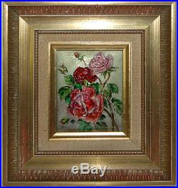 Lovely French C. 1900 Enamel Limoges Eternal Roses Flowers Betourne Painting