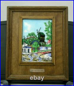 MAURICE UTRILLO V. ENAMEL ON COPPER PLAQUE SIGNED with WOOD FRAME WINDMILL