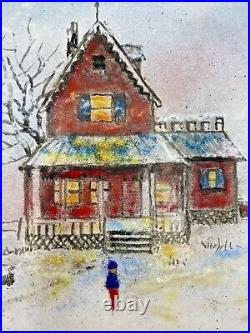 MAX KARP'Lonely Winter in Midwest' Signed Original Enamel on Copper Painting