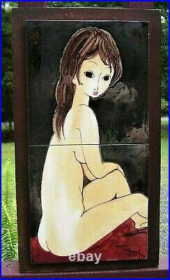 MCM Hand Painted Tile Female Portrait Painting Harris Strong attr