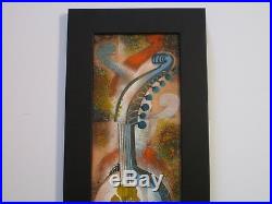 MID Century Modern Painting Enamel On Copper Abstract Musical Instrument 1960