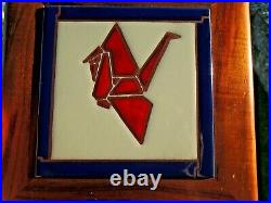 M. C. M. Cubism Abstract Origami Enamel On Copper Crane Solid koa wood frame