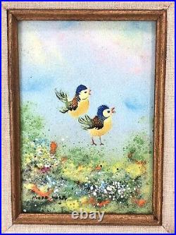 Mark Moses Original Enamel Painting on Copper Two Birds 12.5 x 15 Signed