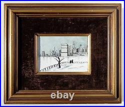 Mary Sharp Listed California Artist Enamel On Copper River Cityscape Painting