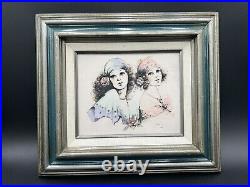 Mary Vickers Pastel Color Etched Painting PORTRAIT TWO GIRLS Art Decor Vintage