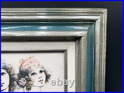 Mary Vickers Pastel Color Etched Painting PORTRAIT TWO GIRLS Art Decor Vintage