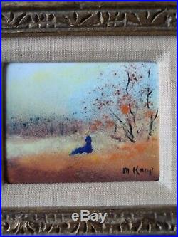 Max Karp/Enamel on Copper/Framed Art/Signed/Woman in MeadowithTrees/Original Frame