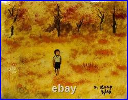 Max Karp Enameled Painting, Young Boy in Golden Field #1