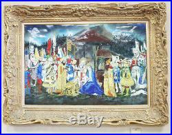 Max Karp Nativity Scene Enamel On Copper Plate Original Painting