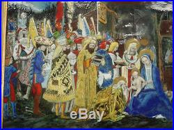 Max Karp Nativity Scene Enamel On Copper Plate Original Painting