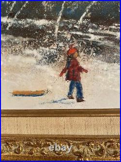 Max Karp Original Enamel On Copper Snow Scene Painting 19