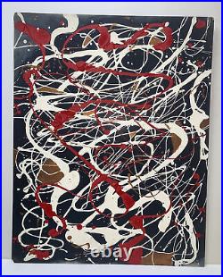 Mid Century American Abstract Expressionism Enamel Oil Painting on Board DripArt