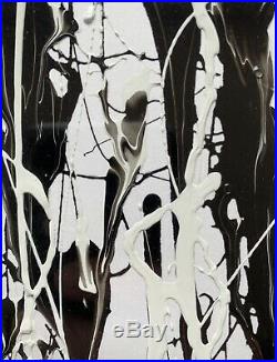 Mid Century Original Black and White Abstract Enamel Painting Signed Carrsi 1971