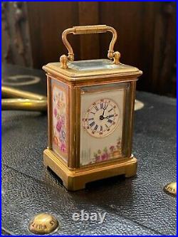 Miniature Antique Carriage Clock Enamel Painted With 2 Keys French Art Deco