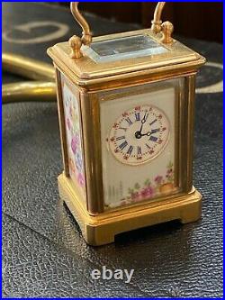 Miniature Antique Carriage Clock Enamel Painted With 2 Keys French Art Deco