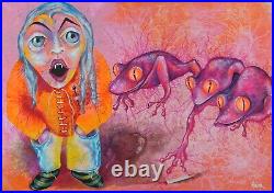 Modern art painting pink frogs pop comix cartoon modern contemporary psychedelic
