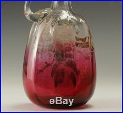 Mont Joye Cranberry Art Glass Decanter Hand painted Raised Enamel Floral Design