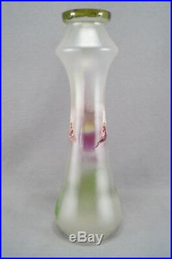 Mont Joye / Legras Art Nouveau Satin Enameled Hand Painted Iris 14 Vase C 1900