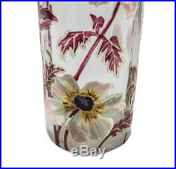 Moser 11 Art Glass Vase hand painted enamel flowers, gilt Fluted pillar c1920